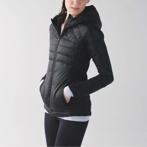 Lululemon Down For A Run Jacket Size 6 Quilted Black Goose Down Water Resistant